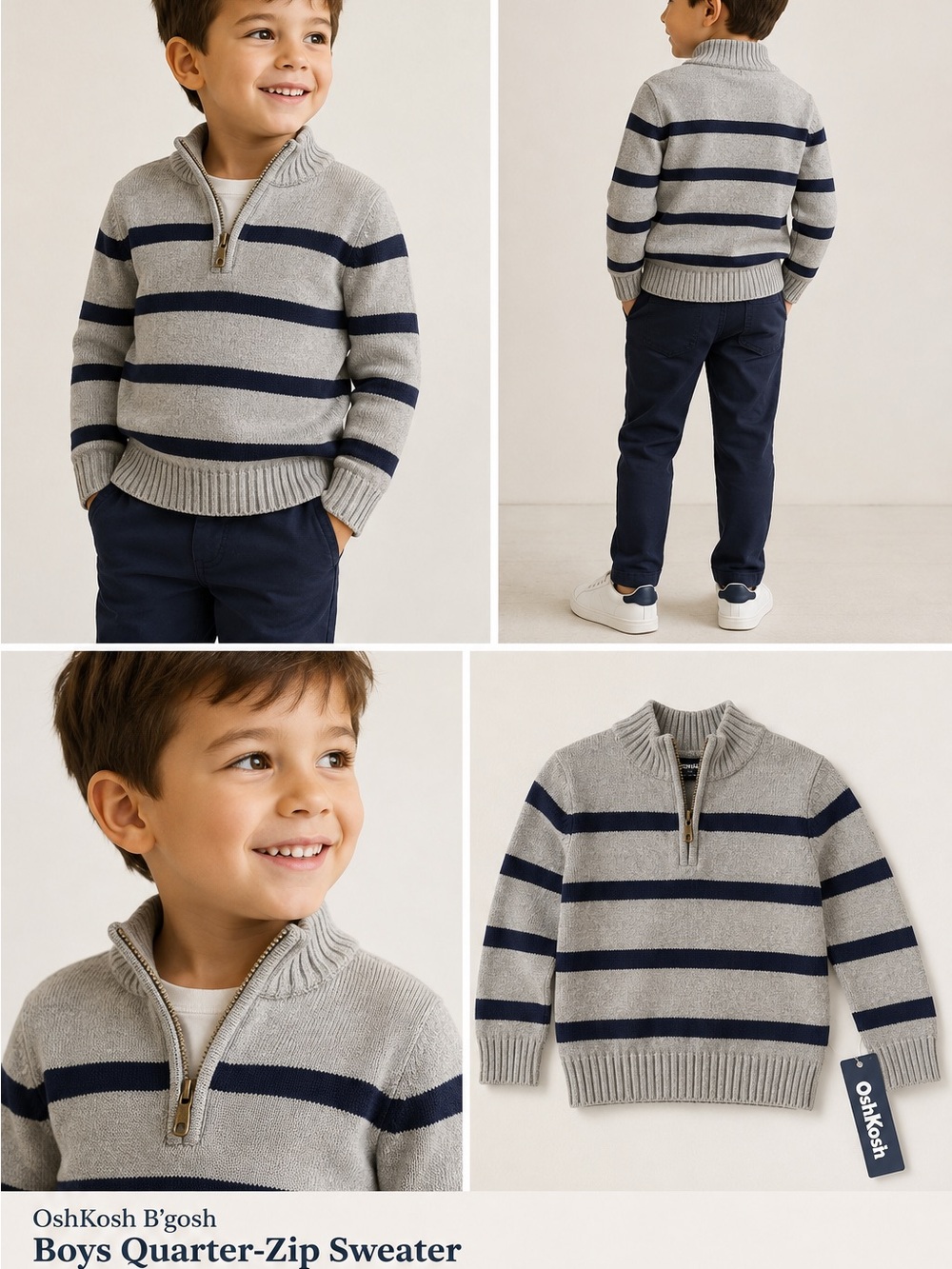 OshKosh Boys Quarter-Zip Striped Sweater Size 5 NWT